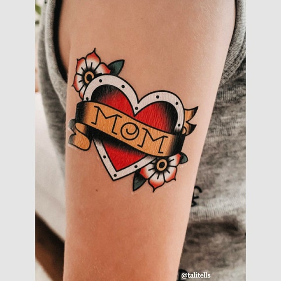 Tradittional Heart and Mom Tattoo by Blaze Schwaller TattooNOW