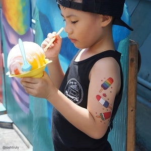 Ice Cream Temporary Tattoo Transfers. Ice Lolly, Soft Serve, Popsicles Big Set of Body Stickers For Kids. Birthday Party Favors. image 4