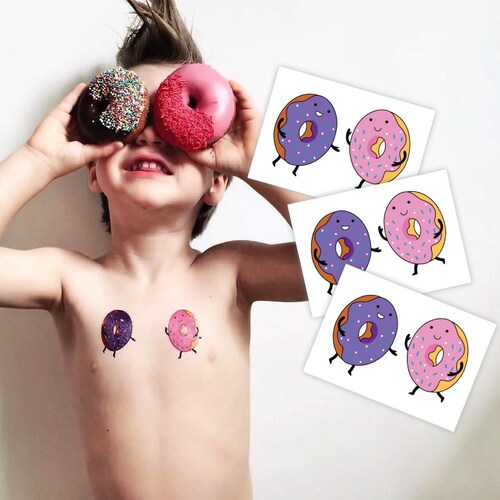 Donuts Party Temporary Tattoo Tranfers. Set of Donuts Friends with Sprinkles Body Stickers for Kids. Baby Shower Birthday Party Favors