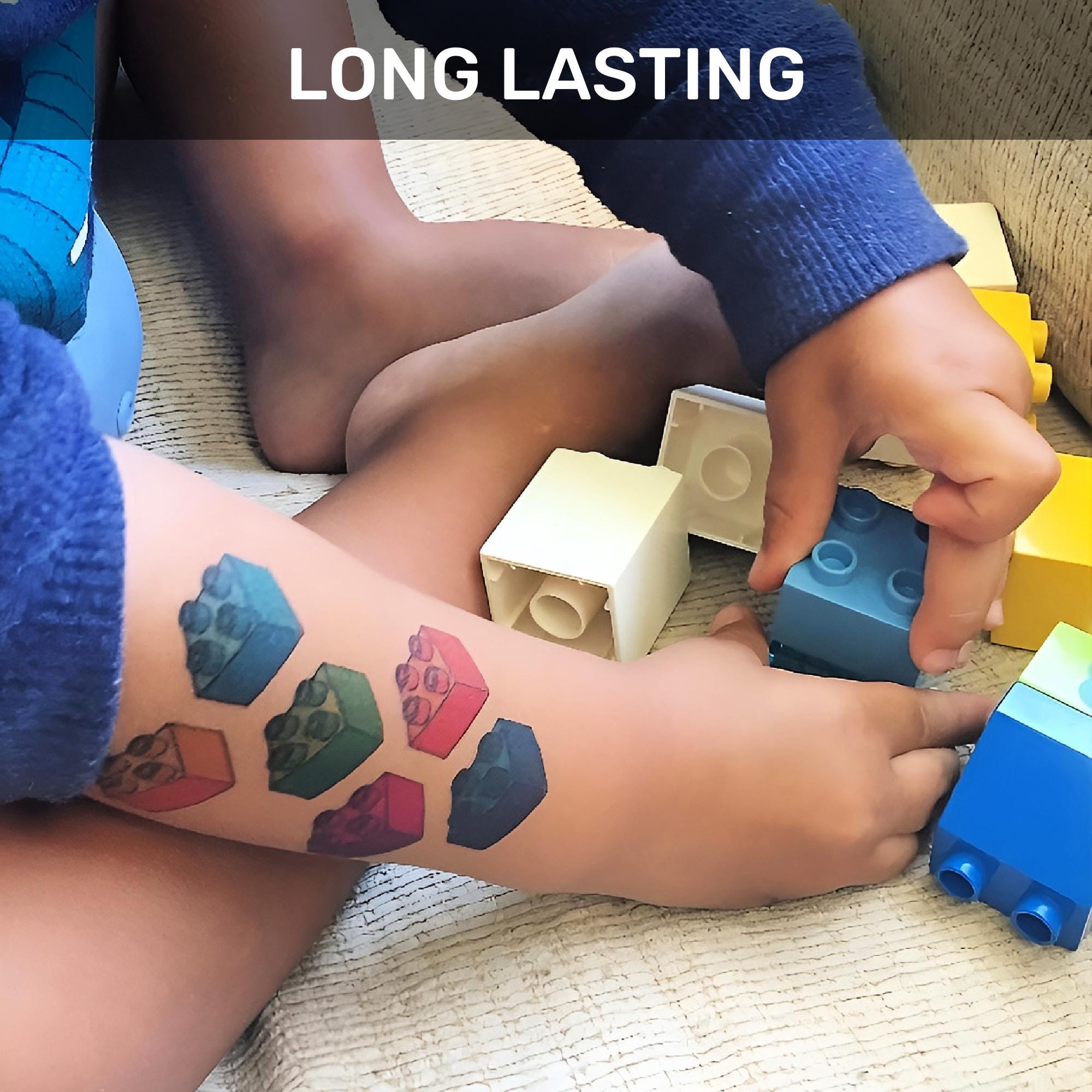 Tatuaggi Temporanei Blocchi Costruzione - 10 Fogli Con 96 Decorazioni Per Bambini