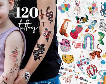 Paquete de 120 tatuajes: pegatinas de tatuajes temporales, artículos de recuerdo de fiesta en bolsa sorpresa.