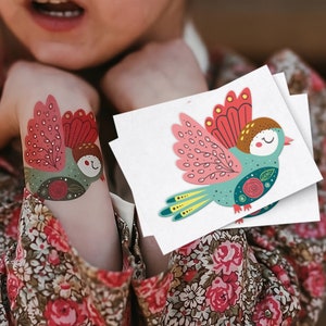 Tatuajes temporales para fiesta de pájaros. Recuerdos de cumpleaños para el jardín de los pajaritos.