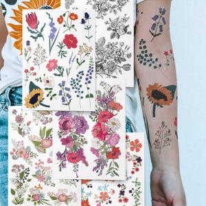 Flowers Boho Temporary Tattoos: Vintage Floral Body Stickers.
