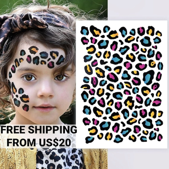 Leopard print temporary tattoo transfer. Rainbow cheetah pattern skin effect kid's body stickers. Jungle birthday party favors. Il_570xn