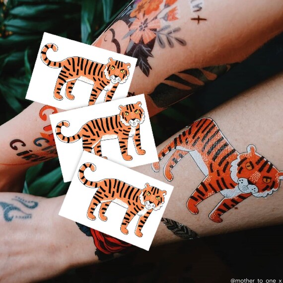 Transferencias de tatuajes temporales de tigre. Jungle Baby Shower