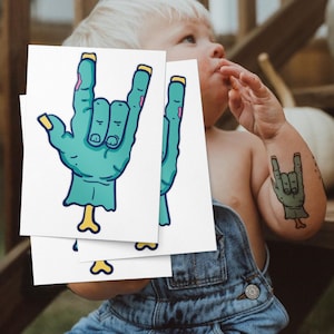 Zombie Rock Hand Temporary Tattoos: Halloween Party Favors, Set of 3