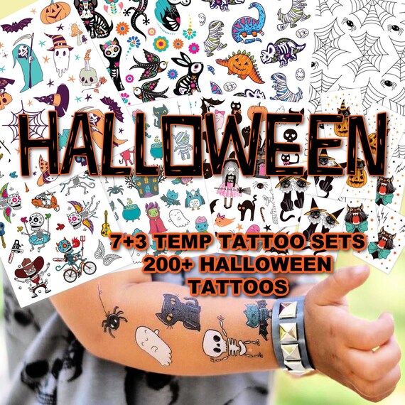 Halloween Temporary Tattoo Set 200+ Halloween tattoo transfers, body