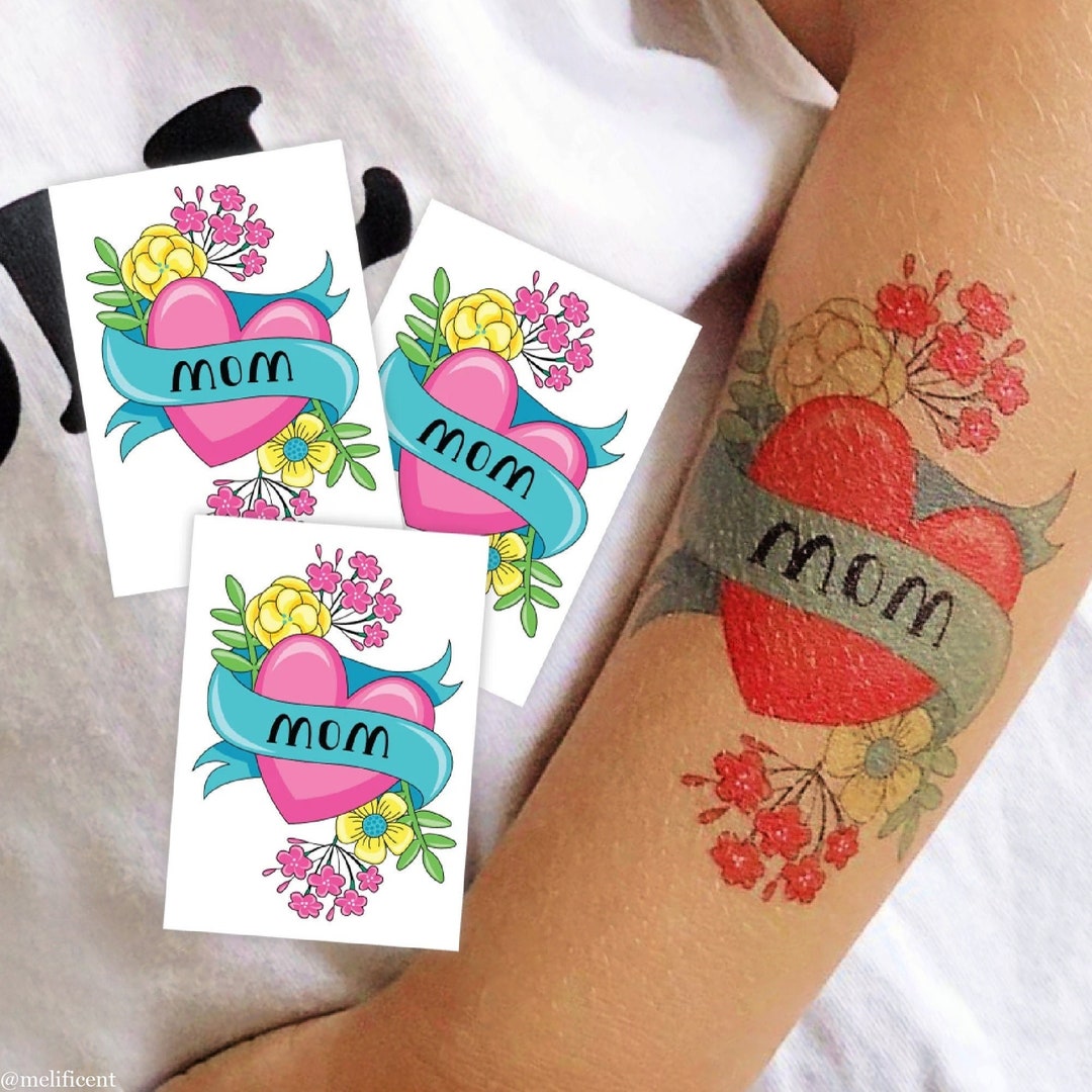 Mom Temporary Tattoo Transfers. Set of 3 Love Mom Fake Tatts. Mother's ...