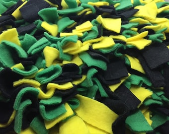 Combo Snuffle Mat With Chew Ring Green/Yellow/& Black Washable Snuffle Mat/ Pet Nose Work Foraging Pick Your Size