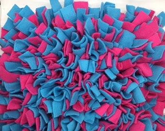 Combo Snuffle Mat With Chew Ring Blue & Hot Pink Washable Snuffle Mat/ Pet Nose Work Foraging Pick Your Size