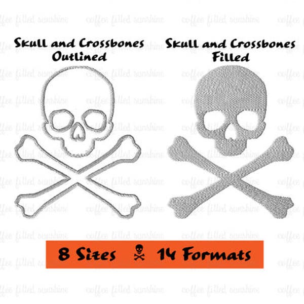SKULL & CROSSBONES EMBROIDERY - Halloween Stickerei, Oktober Skull Bones, Instant Download pes plus 13 weitere Formate