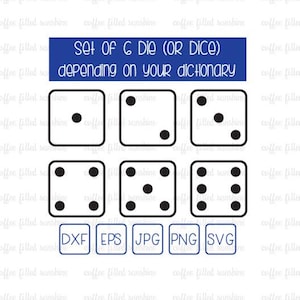 DICE SVG - SET von 6 Würfeln, Würfel-Sets, Cut Print File, Bunco Würfel Clipart, Spielwürfel, Gaming Die Set, Instant Download, dxf eps jpg png svg