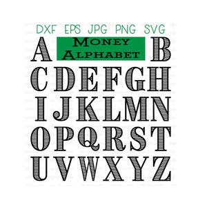 FUENTES Y NÚMEROS DE DINERO, Letras de Dinero SVG, Fuente de Moneda, Archivo de Corte Digital, A-Z 0-9, Descarga Instantánea (dxf, eps, jpg, png, SVG)