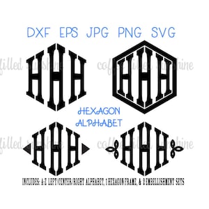 Fonte HEXAGON 3 LETTER MONOGRAM - Download digital instantâneo, fonte em forma de hexágono, alfabeto hexágono, monograma de meninos, fonte svg, arquivo de corte digital