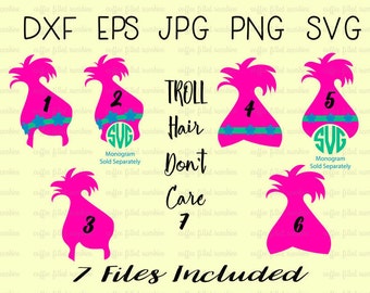 TROLL HAIR Don't Care SVG - Trolls Birthday, Digital Cut File, Poppy svg clipart, Instant Download dxf eps jpg png svg