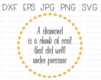 Peut inclure: Une bordure jaune en forme de diamant entoure un fond blanc avec le texte "Un diamant est un morceau de charbon qui a bien résisté à la pression".