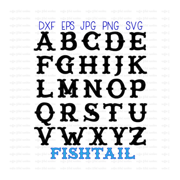 FISCHTAIL CARNIVAL ALPHABET, Fishtail Buchstaben, Karneval Buchstaben, svg Schriftart, digitale Datei geschnitten, Clipart, Instant Download - dxf eps jpg png svg