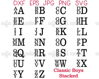 BOYS STACKED FONT - Classic Boys Stacked Monogram, svg font, Digital Cut File, Boys Font, Boys Monogram, Monogram, boys svg Instant Download