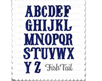 MINI FISHTAIL EMBROIDERY Monogram, Fish Tail font, Fishtail, Carnival font, 3 Sizes, 14 Formats, Instant Download, Digital Embroidery
