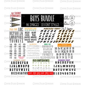 BOYS LETTERTYPEBUNDEL - svg vector lettertype, bestand knippen/afdrukken, instant download, clipart, dxf eps jpg pdf png svg Coffee Filled Sunshine