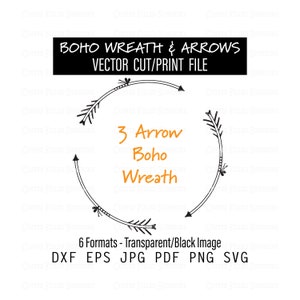 BOHO ARROWS & WREATHS Digital Cut File, Floral, Tribal, Laurel, Wedding Instant Download dxf eps jpg pdf png svg Coffee Filled Sunshine image 4