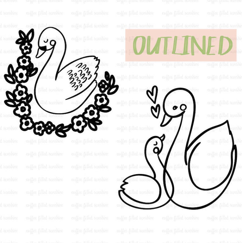 Baby Swan Mommy and Me Animals dxf eps jpg png svg formats Mama Swan Instant Download SWAN Digital Clip Art Momma and Baby
