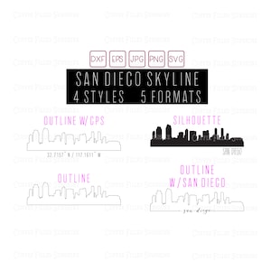 SAN DIEGO Skyline - Digital Cut / Print File - SD Californië gps Coördinaten / Outline / Silhouette, Instant Download dxf eps jpg png svg