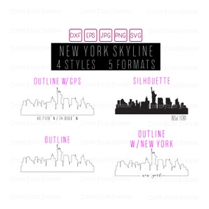 NEW YORK City Skyline - File di taglio/stampa digitale - Coordinate GPS/Contorno/Silhouette di NYC USA, Download immediato dxf eps jpg png svg