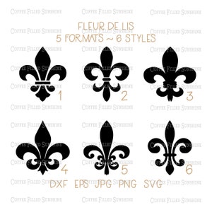 FLEUR DE LIS - 6 Styles, 5 Formats, Téléchargement Numérique Instantané, Clipart Fleur-de-lis, dxf eps jpg png svg