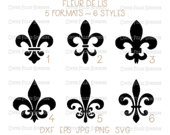FLEUR DE LIS - 6 Styles, 5 Formats, Instant Digital Download, Fleur-de-lis clipart, dxf eps jpg png svg