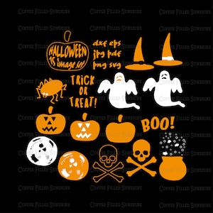 HALLOWEEN CLIPART - October clipart, Skull Crossbones, Cauldron, Pumpkin, Witch Hat, Spider, Moon, Instant Download dxf eps jpg png svg