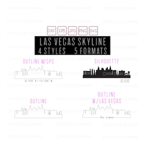 LAS VEGAS Skyline - Instant Digital Download, Las Vegas Nevada gps Coordinates/Outline/Silhouette, nv city monogram, dxf eps jpg png svg