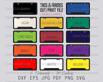 LICENSE PLATE Frame and Letters - Cut/Print Vectors, Digital Car Tag, Instant Download, dxf, eps jpg, pdf, png, svg, Coffee Filled Sunshine