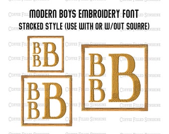 MODERN STACKED Embroidery Font - 3 Sizes, Boys Monogram font, Instant Download csd dst emd exp hus jef pcm pcs pes sew shv vip vp3 xxx
