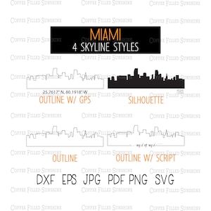 MIAMI FL City Skyline - Instant Digital Download, Miami gps Coordinates/Outline/Silhouette, fl monogram dxf eps jpg pdf png svg