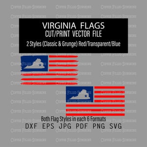 Drapeau de la Virginie - découpe d'état de Virginie dans le drapeau des Etats-Unis, grunge et drapeau classique, téléchargement numérique instantané, dxf eps jpg pdf png svg café rempli de soleil