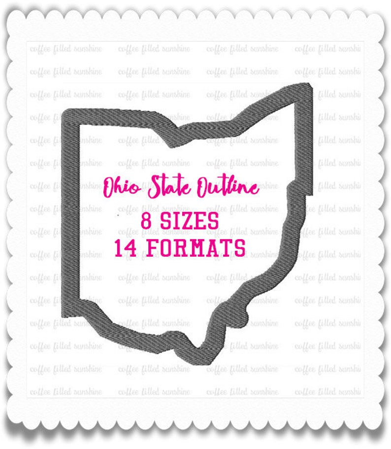 Instant Download OH State Outline 8 Sizes Embroidery Pattern 14 Formats Embroidery File OHIO State Embroidery