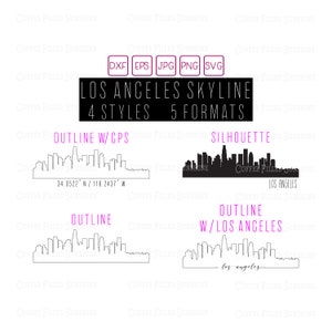 LOS ANGELES City Skyline - Digital Cut/Print File - LA California gps Coordinates/Outline/Silhouette, Instant Download dxf eps jpg png svg