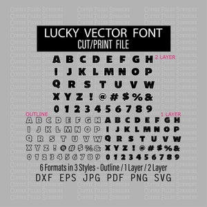 POLICE VECTORIELLE porte-bonheur - lettres Svg, fichier de découpe, imprimable, téléchargement numérique dxf eps jpg pdf png svg café rempli de soleil