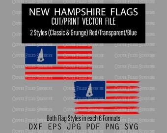 NEW HAMPSHIRE Flag - NH State Cutout in usa flag, Grunge & Classic, Instant Digital Download, dxf eps jpg pdf png svg Coffee Filled Sunshine