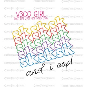 May include: A colorful graphic design with the text "sksksk" repeated multiple times in a rainbow pattern. The text "and i oop!" is written in black cursive below the rainbow text.