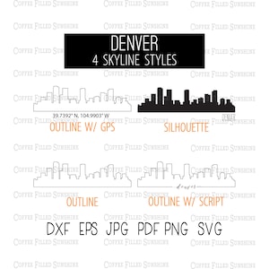 DENVER CO City Skyline - Instant Digital Download, Colorado gps Coordinates/Outline/Silhouette, co monogram dxf eps jpg pdf png svg