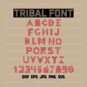 FUENTE TRIBAL: letras de la A a la Z y números del 0 al 9 incluidos, fuente tribal decorativa, archivo de corte digital, descarga instantánea dxf eps jpg png svg