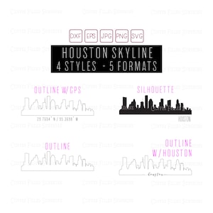 HOUSTON TEXAS Skyline - Instant Digital Download, Houston gps Coordinates/Outline/Silhouette, tx monogram, dxf eps jpg png svg