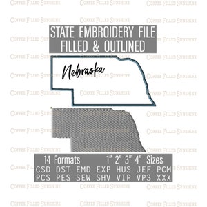 NEBRASKA EMBROIDERY File - Digital Download 4 NE State Sizes csd dst emd exp hus jef pcm pcs pes sew shv vip vip3 xxx Coffee Filled Sunshine