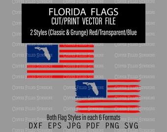 FLORIDA Flag - FL State Cutout in USA Flag, Grunge & Classic Flag, Instant Digital Download, dxf eps jpg pdf png svg Coffee Filled Sunshine