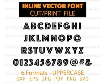 INLINE VECTOR FONT - svg Letters, Cutter File, Printable, Digital Download dxf eps jpg pdf png svg Coffee Filled Sunshine