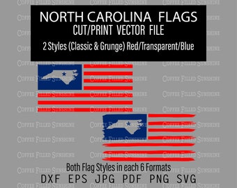 NORTH CAROLINA Flag - NC State Cutout in usa flag, Grunge & Classic Flag, Instant Download, dxf eps jpg pdf png svg Coffee Filled Sunshine