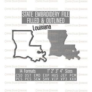 LOUISIANA EMBROIDERY File - Digital Download, 4 LA Sizes csd dst emd exp hus jef pcm pcs pes sew shv vip vip3 xxx Coffee Filled Sunshine