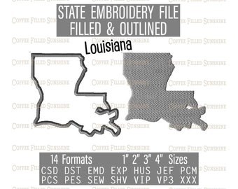 LOUISIANA EMBROIDERY File - Digital Download, 4 LA Sizes csd dst emd exp hus jef pcm pcs pes sew shv vip vip3 xxx Coffee Filled Sunshine